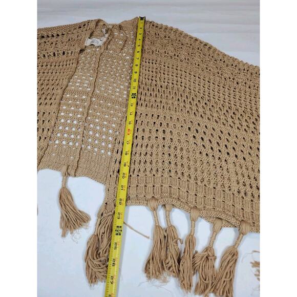 Soft Surroundings Womens Small GALICIA OPEN Knit CROCHET Brown TASSELS Sweater - Picture 9 of 11